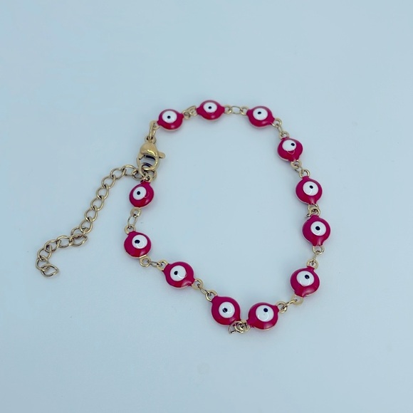 Evil Eye Stainless Steel 18k Gold Plated Adjustable Length Bracelet - Picture 6 of 11